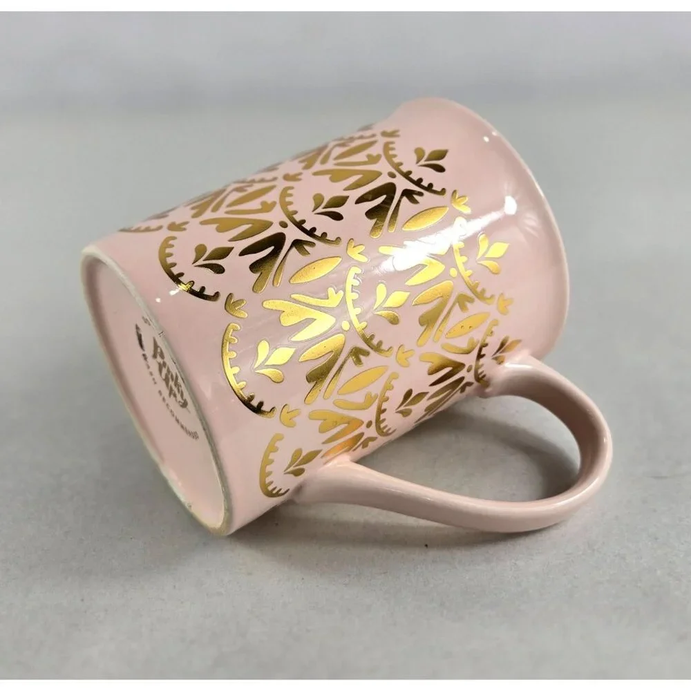 Pinky Up Ceramic Mug Glossy Pink with Gold Accent 14 Fluid Ounce Elegant